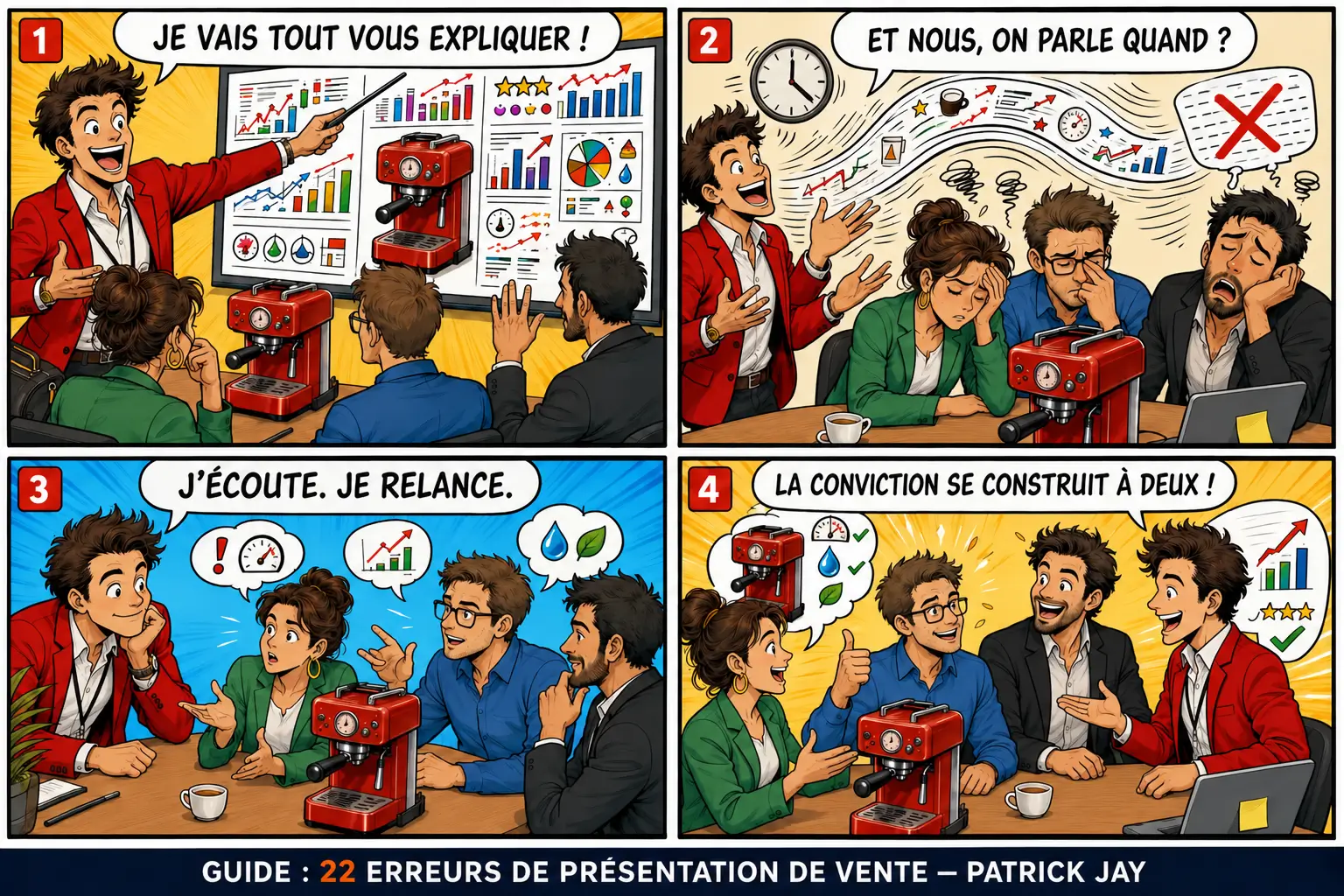 Scènes illustrées du guide : une présentation qui déraille quand le client n’est pas écouté